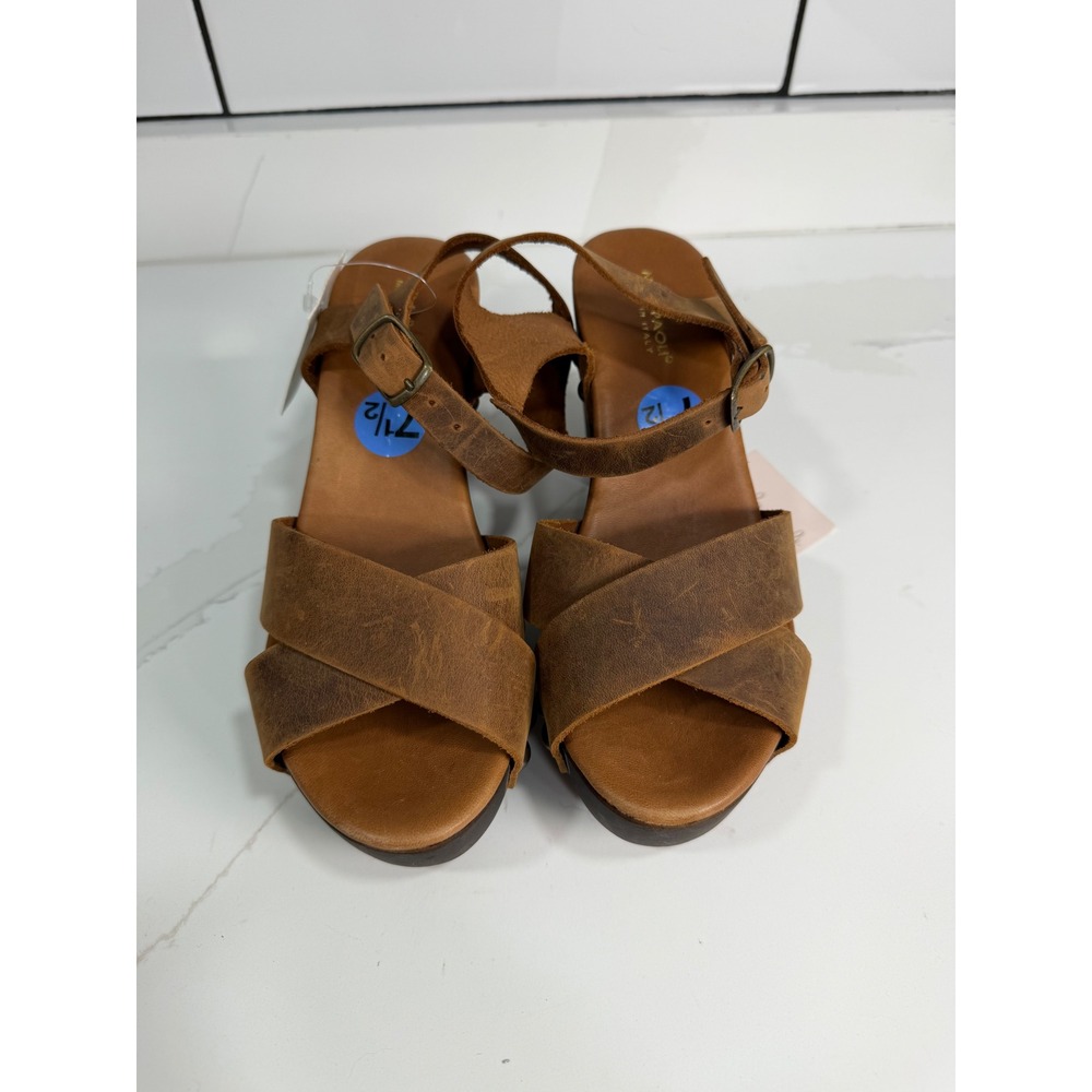 Mila Paoli Italian Leather Platform Sandals Brown Studded Block Heel 7.5 38 NEW
